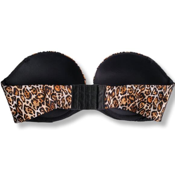 VS Victoria Secret Sexy Black Lace Cheetah Bombshell Strapless Push Up Bra 34DD - Picture 5 of 9